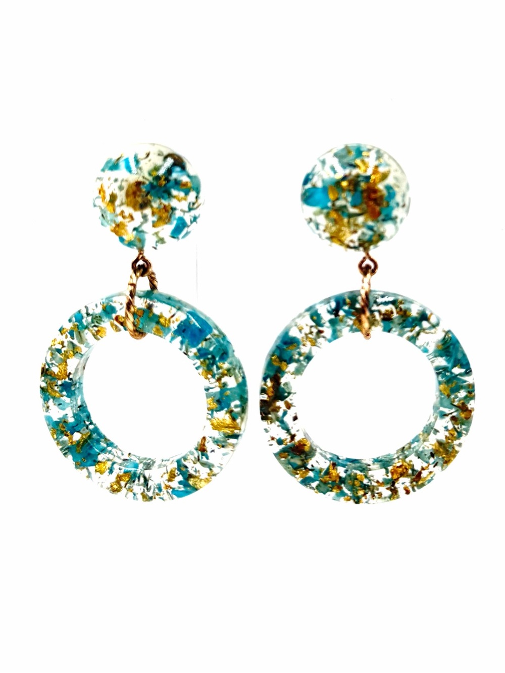 Acrylic Turquoise Gold Confetti Dangle Earrings